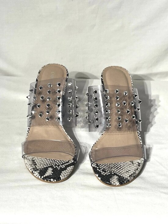 Carvela Shoes - Carvela Studded Clear & Snake Print Block Heel Slip On Sandals sz 8.5 - 9